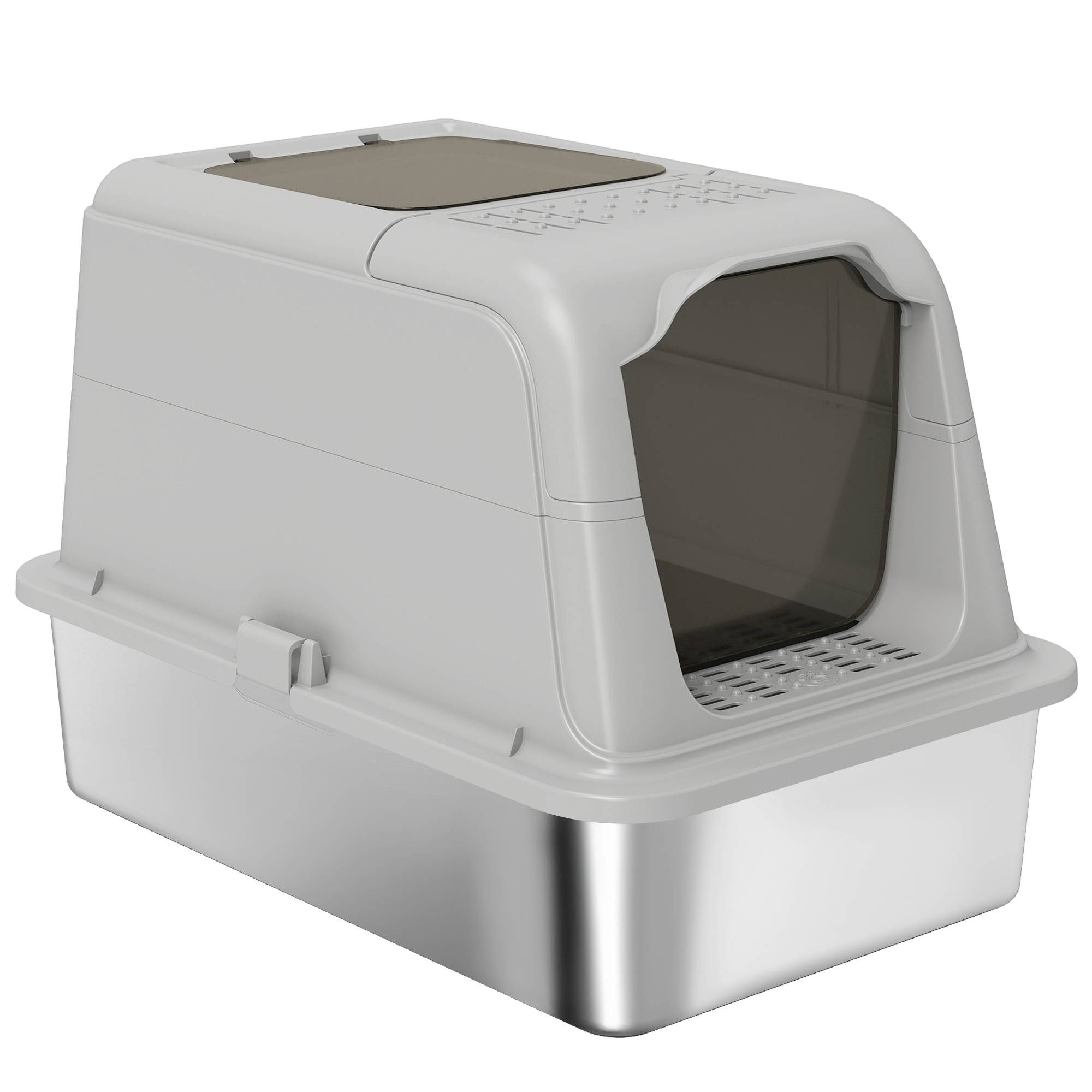 ComfortXL - Bac à litière fermé acier inoxydable 60,4x40,4x41,8 cm gris clair double accès - ComfortXL Outdoor Living
