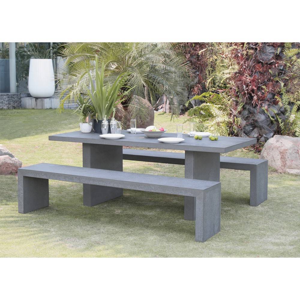 HECTOR - Ensemble de jardin béton 8 pers - table 200*90 cm et 2 bancs - Image 2