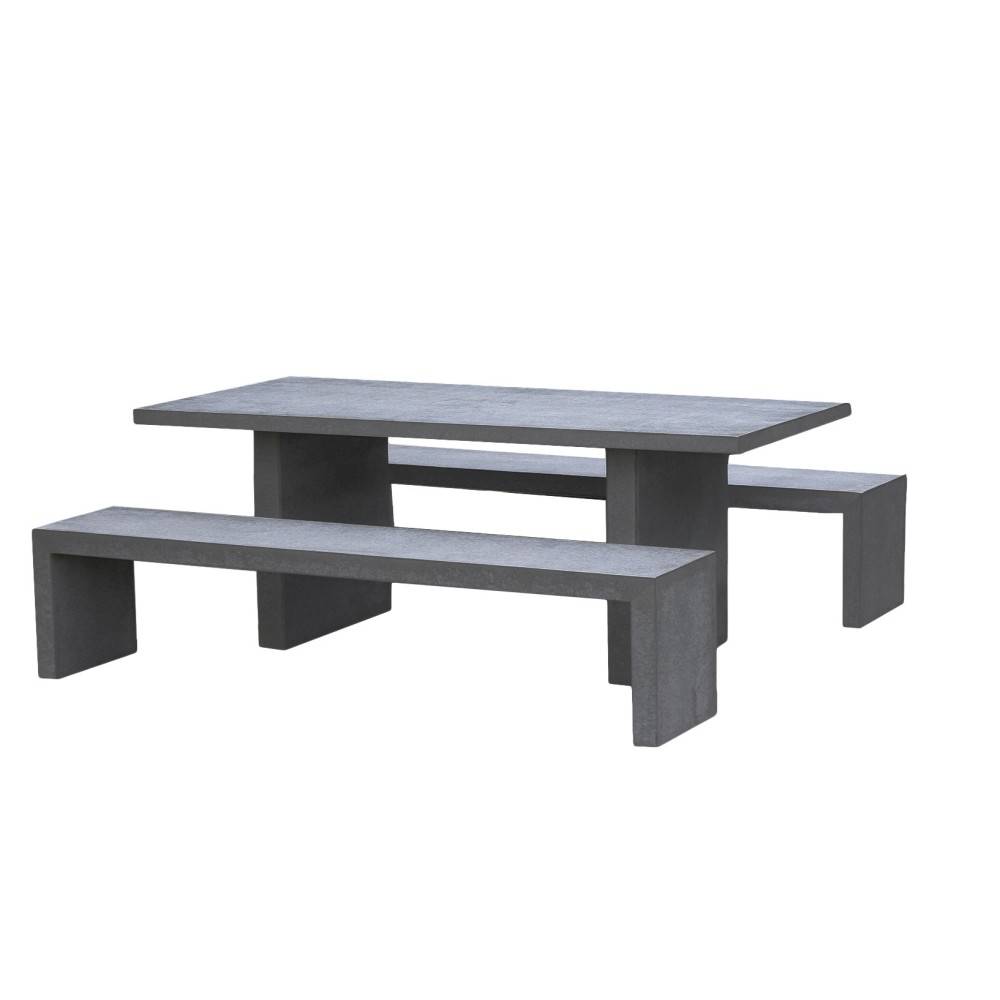 HECTOR - Ensemble de jardin béton 8 pers - table 200*90 cm et 2 bancs - Image 1