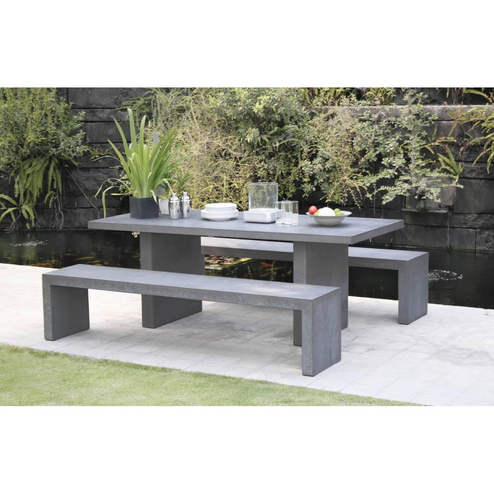 HECTOR - Ensemble de jardin béton 8 pers - table 200*90 cm et 2 bancs - Image 5