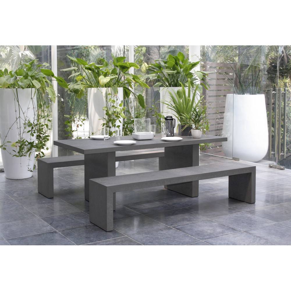 HECTOR - Ensemble de jardin béton 8 pers - table 200*90 cm et 2 bancs - Image 4