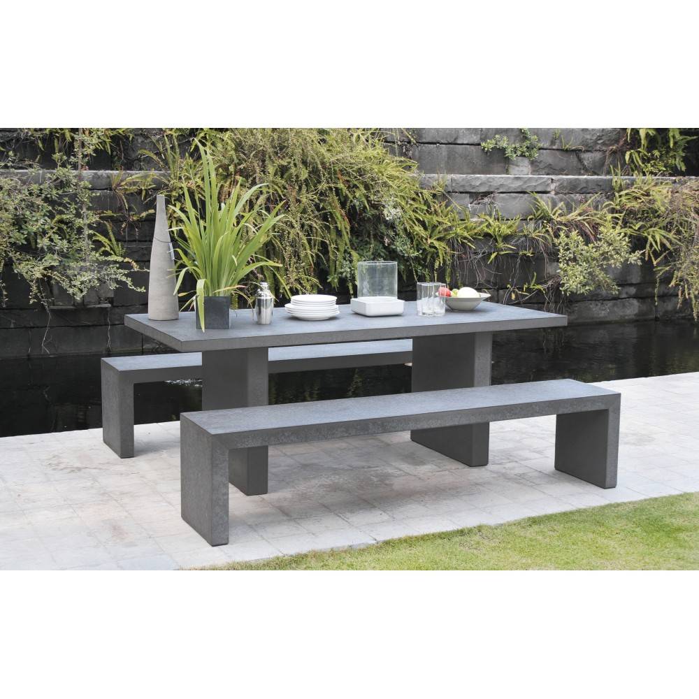 HECTOR - Ensemble de jardin béton 8 pers - table 200*90 cm et 2 bancs - Image 3