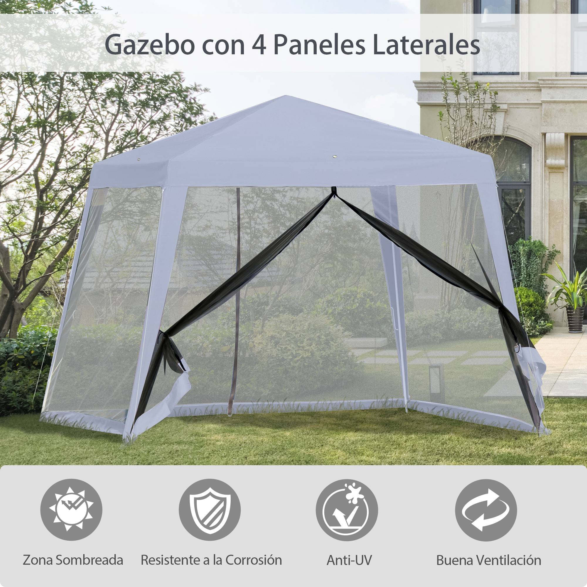 Tonnelle de Jardin 3x3 m Acier avec 4 Moustiquaires Zippées Protection UV Imperméable Gris - ComfortXL Outdoor Living - Image 6