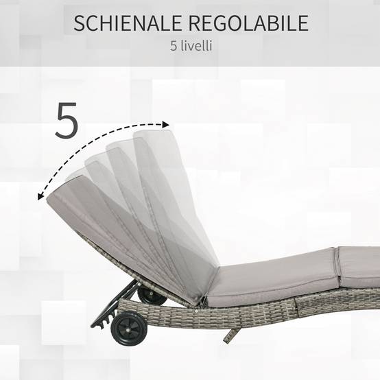 Bain de Soleil à Roulettes Résine Tressée Acier Jardin Piscine Détente 207x70x70cm Gris - ComfortXL Outdoor Living - Image 7
