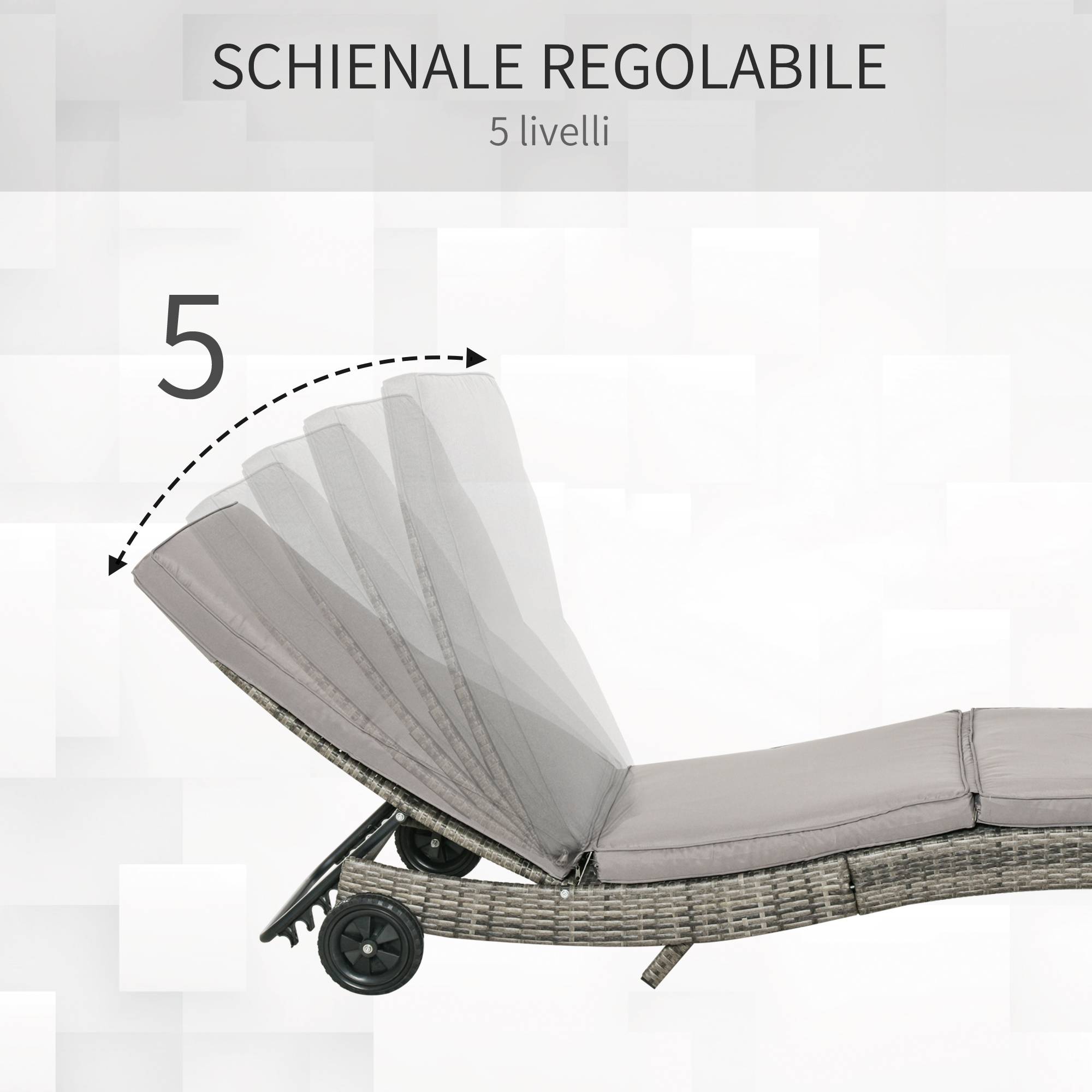 Bain de Soleil à Roulettes Résine Tressée Acier Jardin Piscine Détente 207x70x70cm Gris - ComfortXL Outdoor Living - Image 7