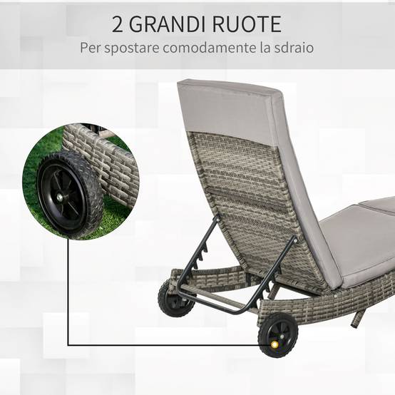 Bain de Soleil à Roulettes Résine Tressée Acier Jardin Piscine Détente 207x70x70cm Gris - ComfortXL Outdoor Living - Image 6