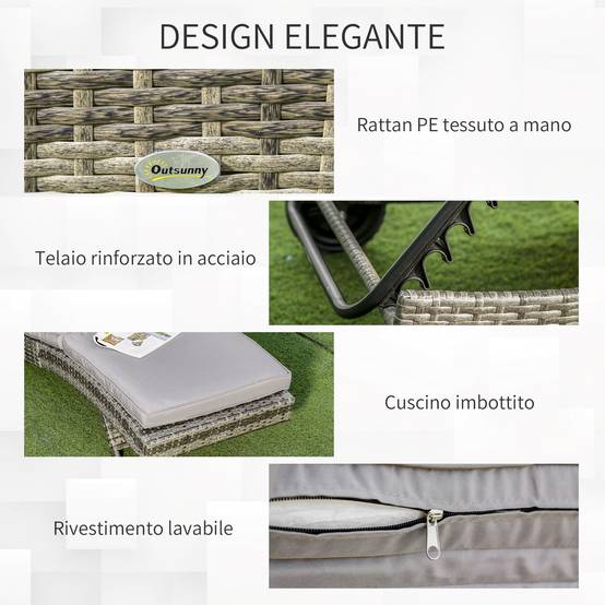 Bain de Soleil à Roulettes Résine Tressée Acier Jardin Piscine Détente 207x70x70cm Gris - ComfortXL Outdoor Living - Image 8