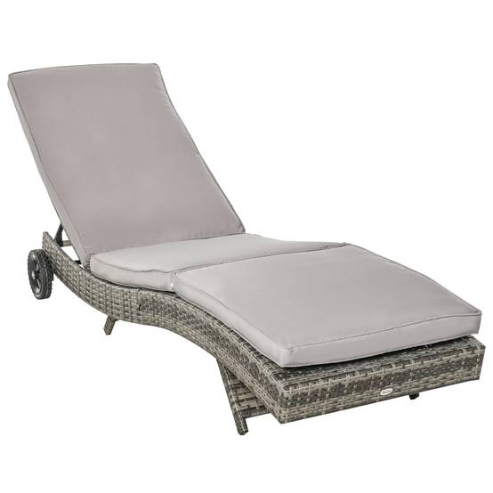 Bain de Soleil à Roulettes Résine Tressée Acier Jardin Piscine Détente 207x70x70cm Gris - ComfortXL Outdoor Living - Image 2