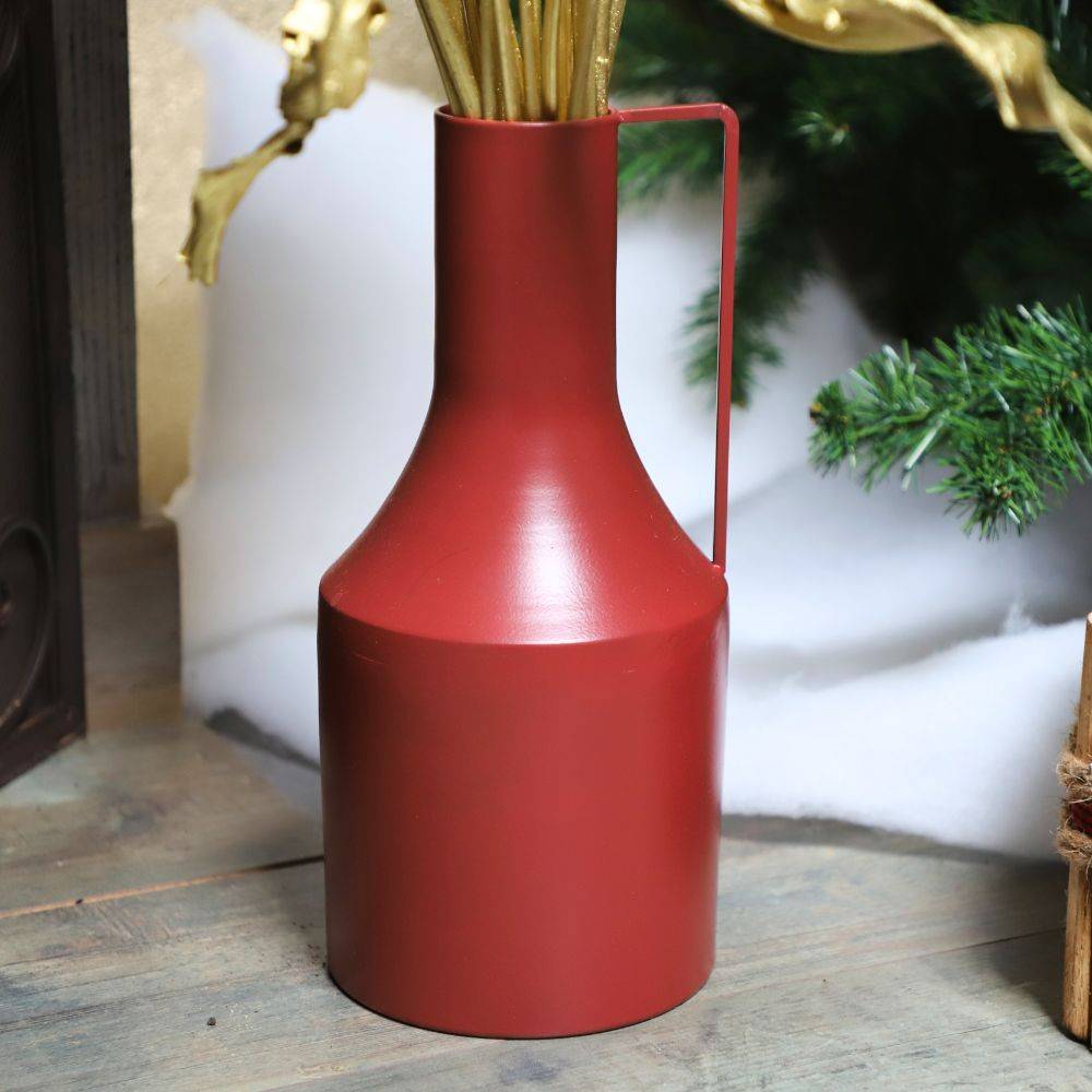 Vase en métal rouge Ø15 x 33 cm Chemin de campagne - Image 4