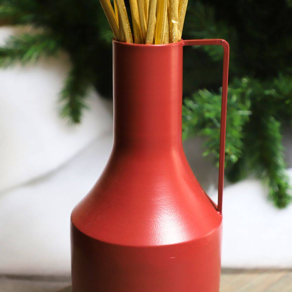 Vase en métal rouge Ø15 x 33 cm Chemin de campagne - Image 5
