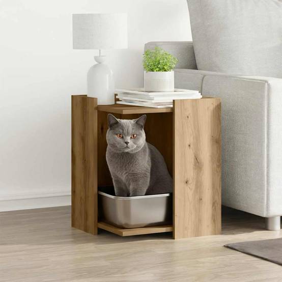 Meuble de bac à litière pour chat bois d'ingénierie chêne artisanal 42 x 42 x 51 cm - PANGIVO - Image 1