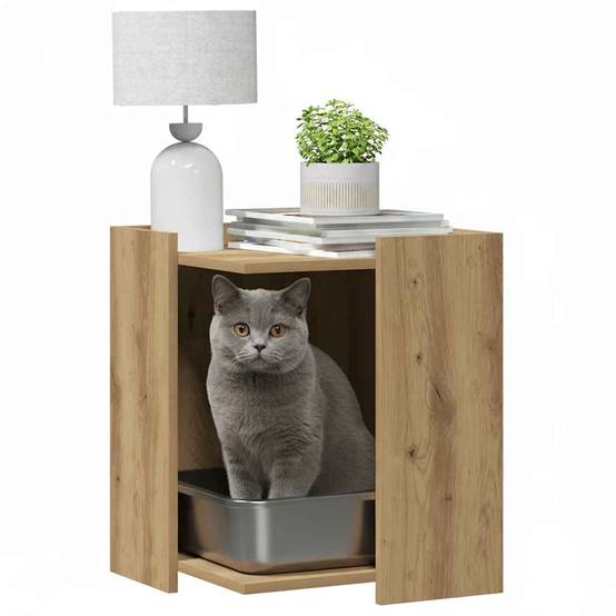 Meuble de bac à litière pour chat bois d'ingénierie chêne artisanal 42 x 42 x 51 cm - PANGIVO - Image 3