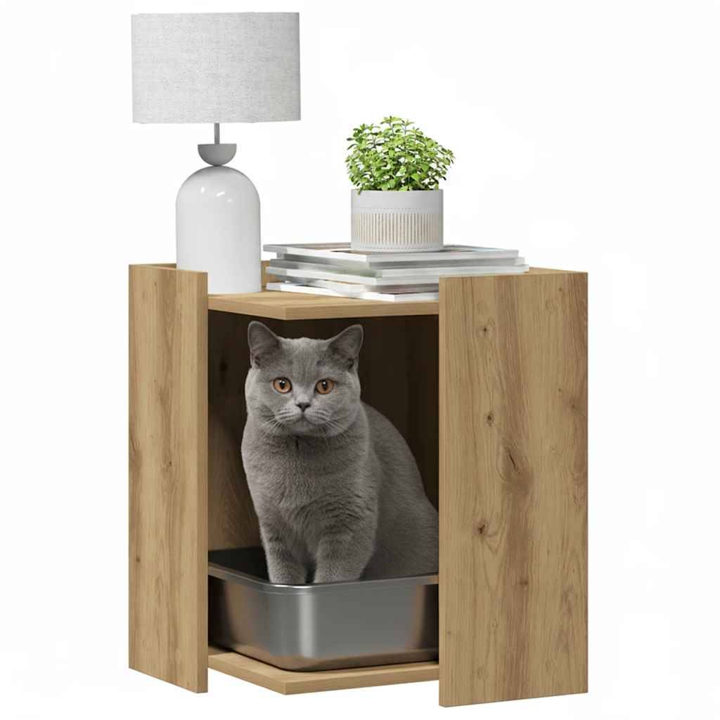 Meuble de bac à litière pour chat bois d'ingénierie chêne artisanal 42 x 42 x 51 cm - PANGIVO - Image 3