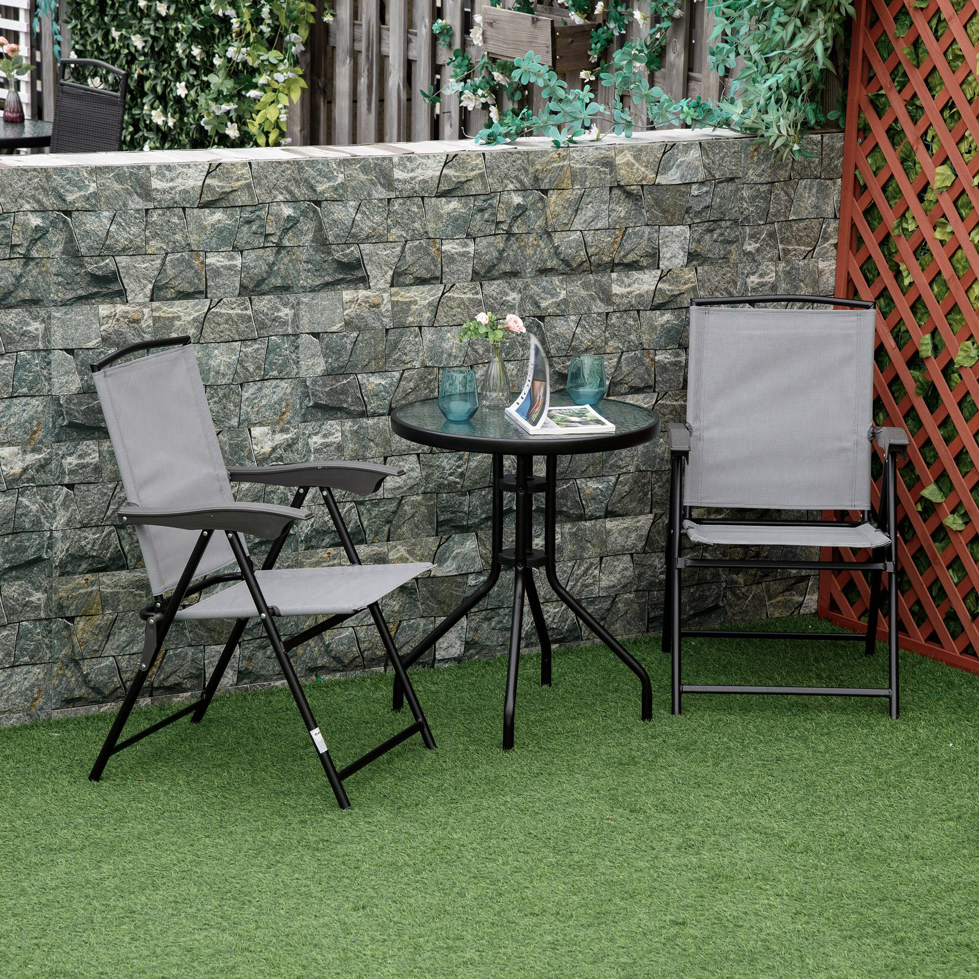 Table de jardin ronde métal et verre trempé pour balcon Ø60x70 cm noir - ComfortXL Outdoor Living - Image 4
