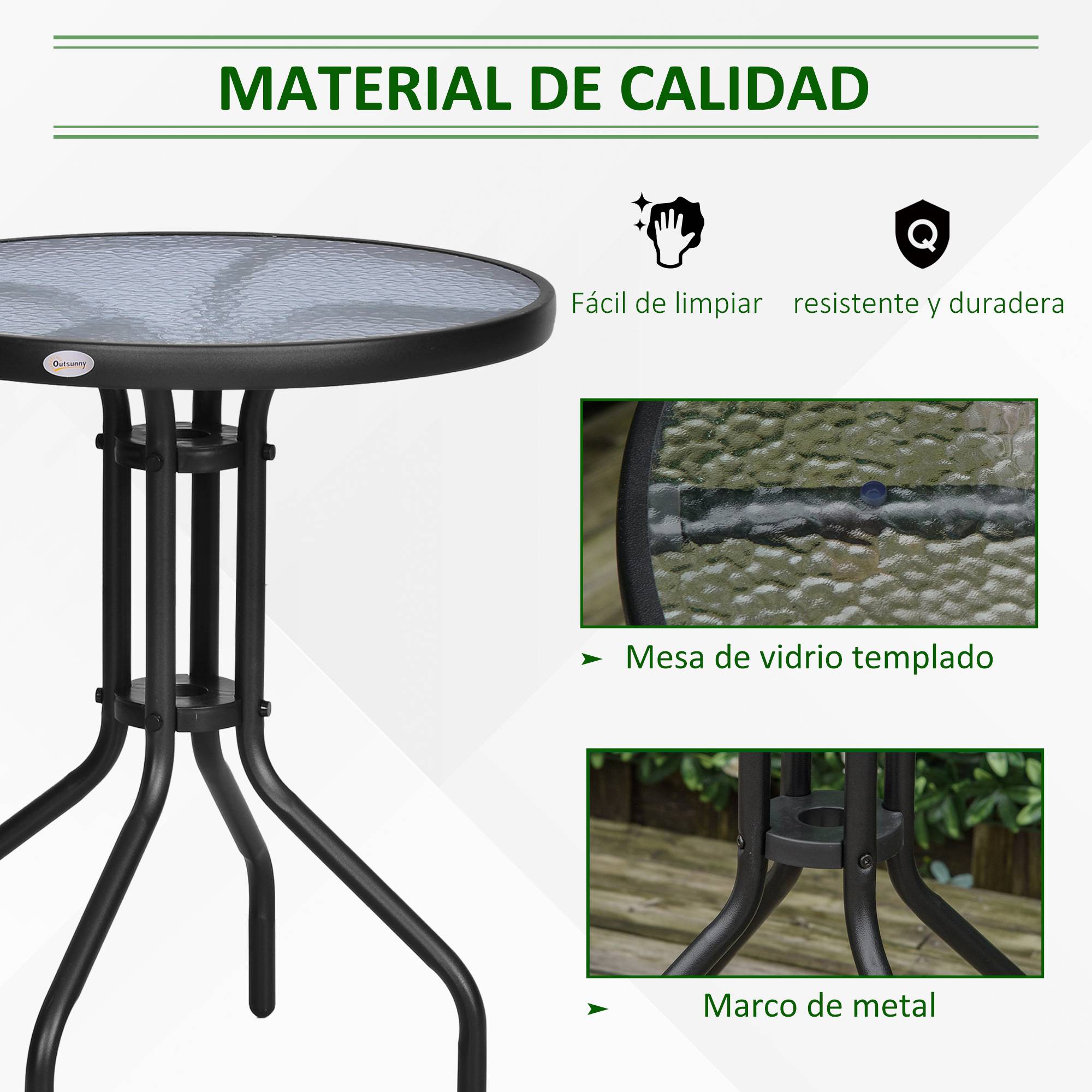 Table de jardin ronde métal et verre trempé pour balcon Ø60x70 cm noir - ComfortXL Outdoor Living - Image 6