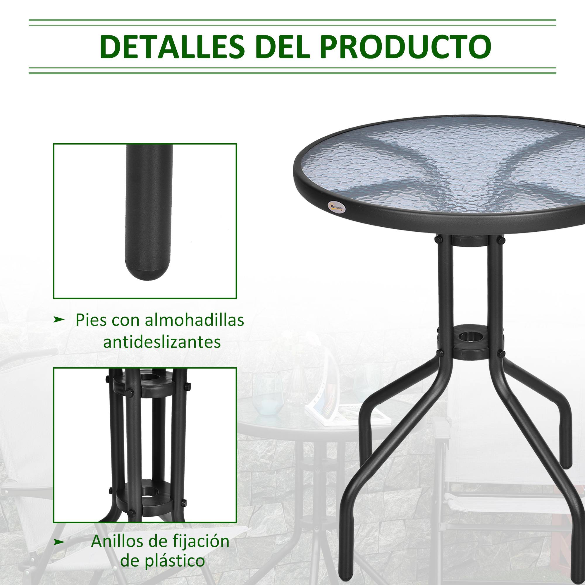 Table de jardin ronde métal et verre trempé pour balcon Ø60x70 cm noir - ComfortXL Outdoor Living - Image 8