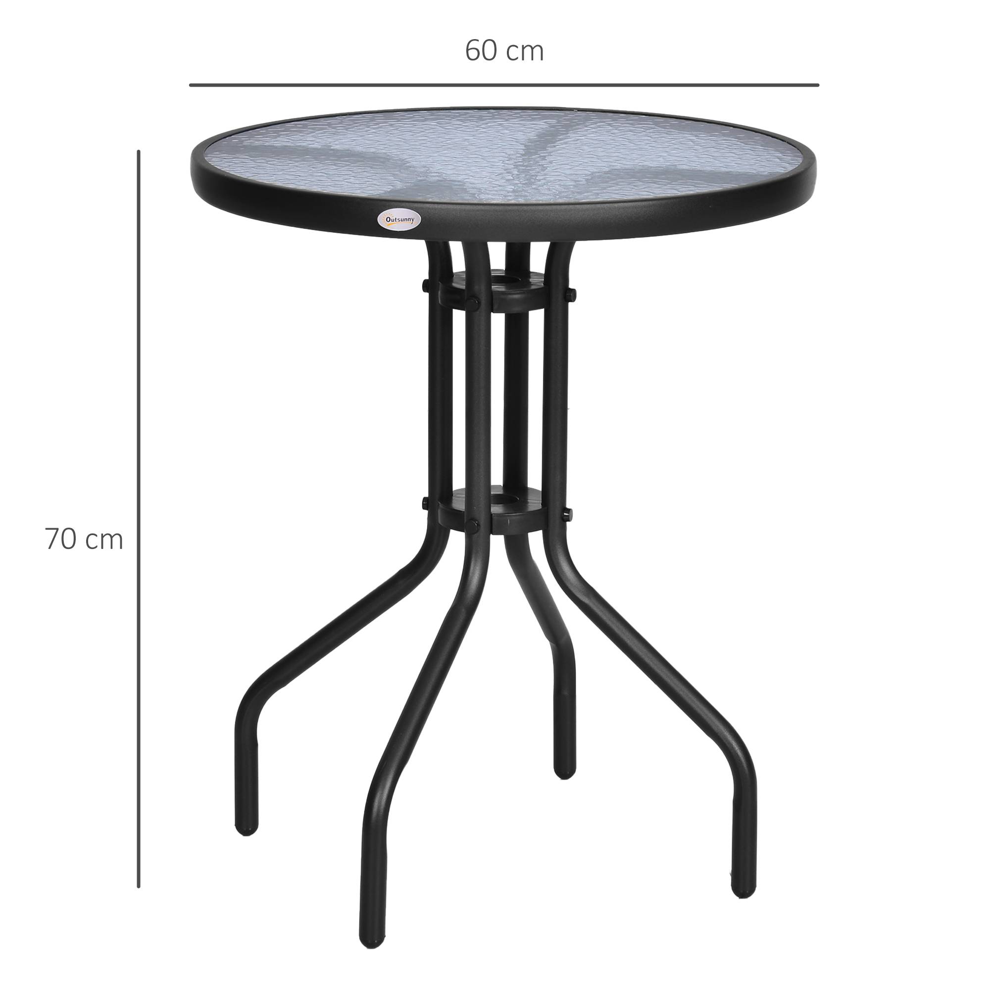 Table de jardin ronde métal et verre trempé pour balcon Ø60x70 cm noir - ComfortXL Outdoor Living - Image 5
