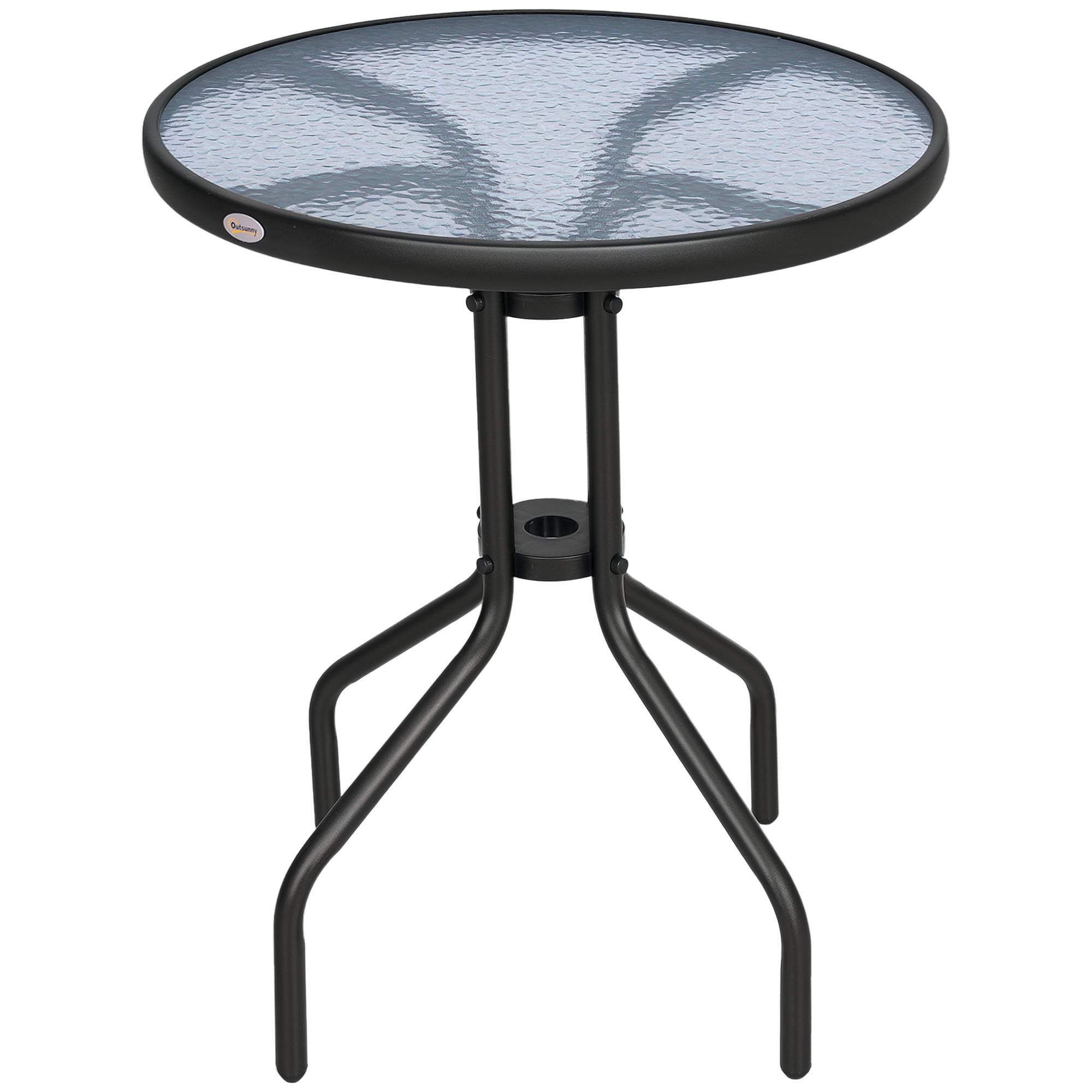 Table de jardin ronde métal et verre trempé pour balcon Ø60x70 cm noir - ComfortXL Outdoor Living - Image 1