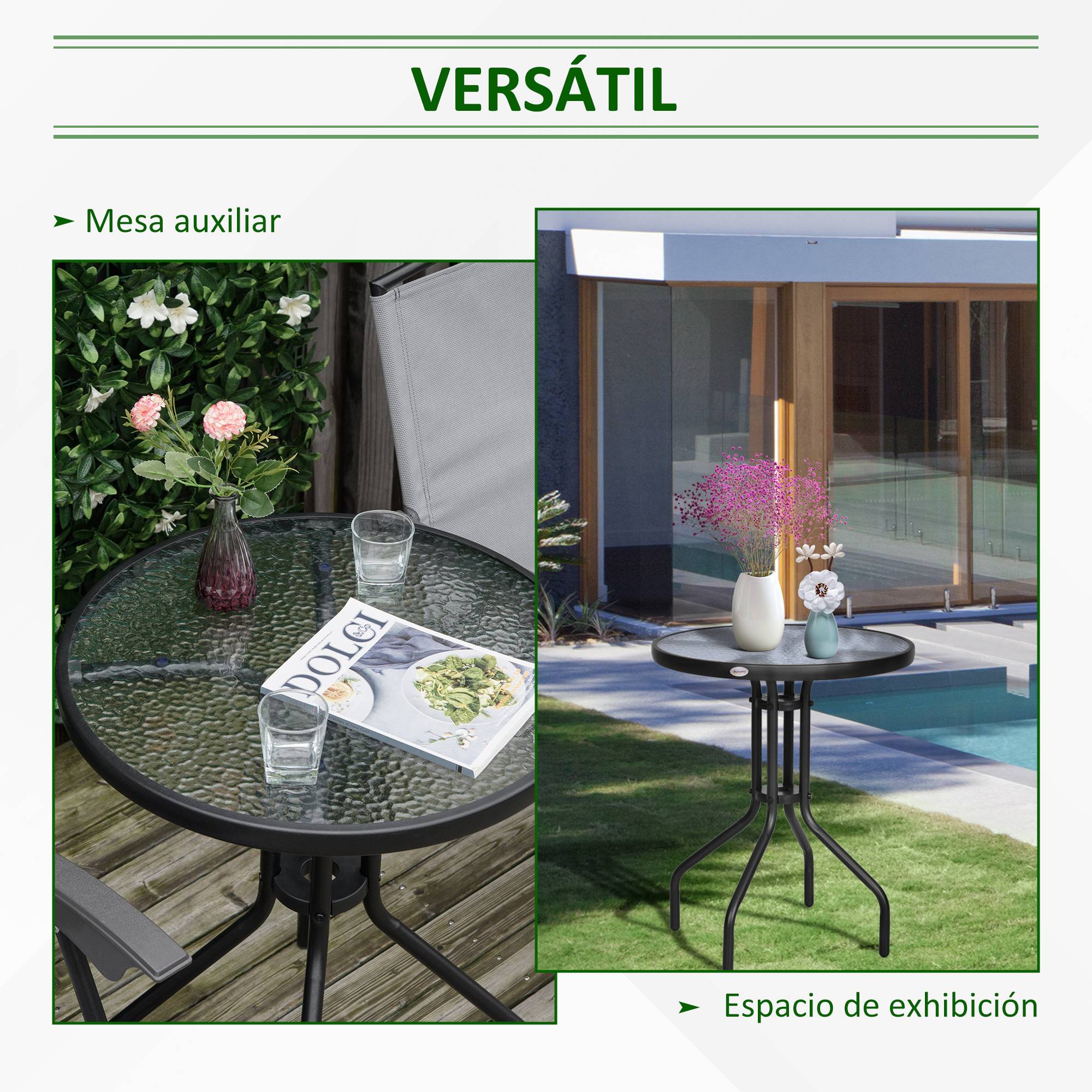 Table de jardin ronde métal et verre trempé pour balcon Ø60x70 cm noir - ComfortXL Outdoor Living - Image 7