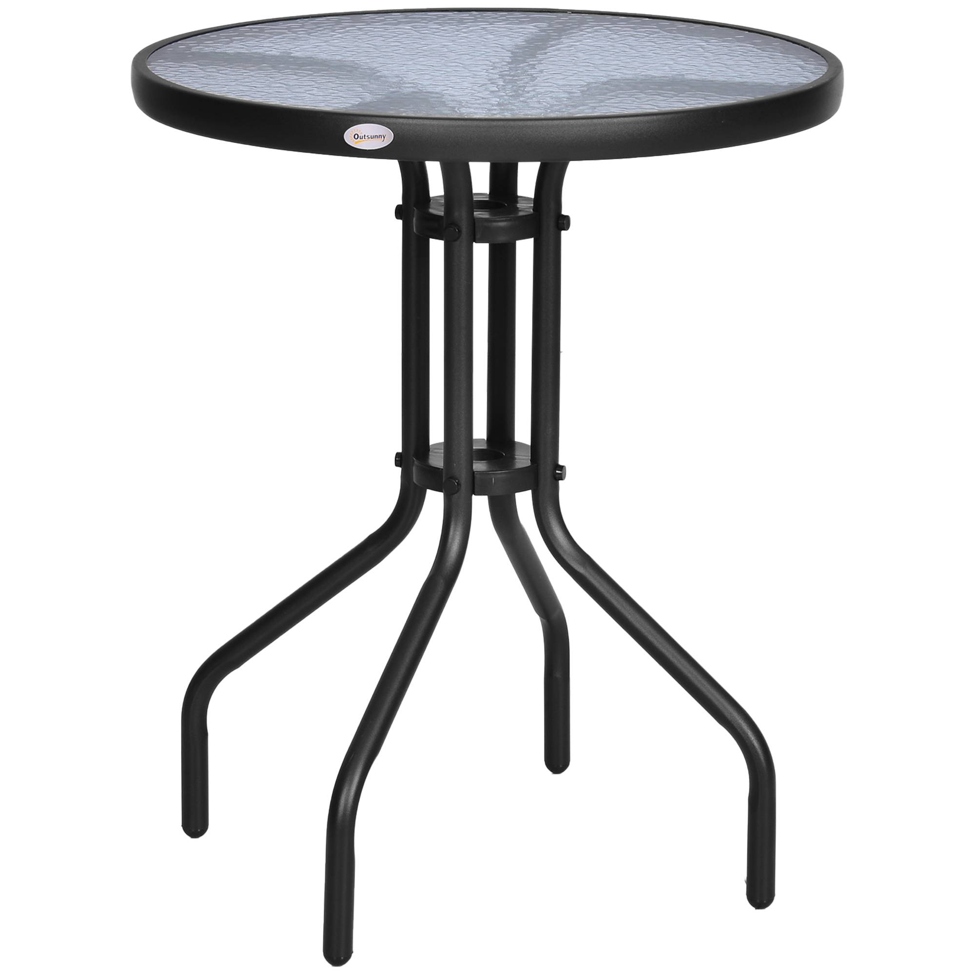 Table de jardin ronde métal et verre trempé pour balcon Ø60x70 cm noir - ComfortXL Outdoor Living - Image 2