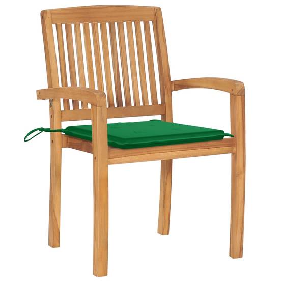 Chaises de jardin empilables Teck solide avec coussins verts 60 x 57.5 x 90 cm - PANGIVO - Image 3