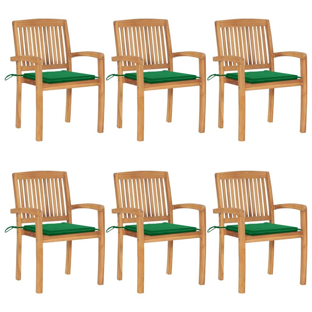 Chaises de jardin empilables Teck solide avec coussins verts 60 x 57.5 x 90 cm - PANGIVO - Image 1