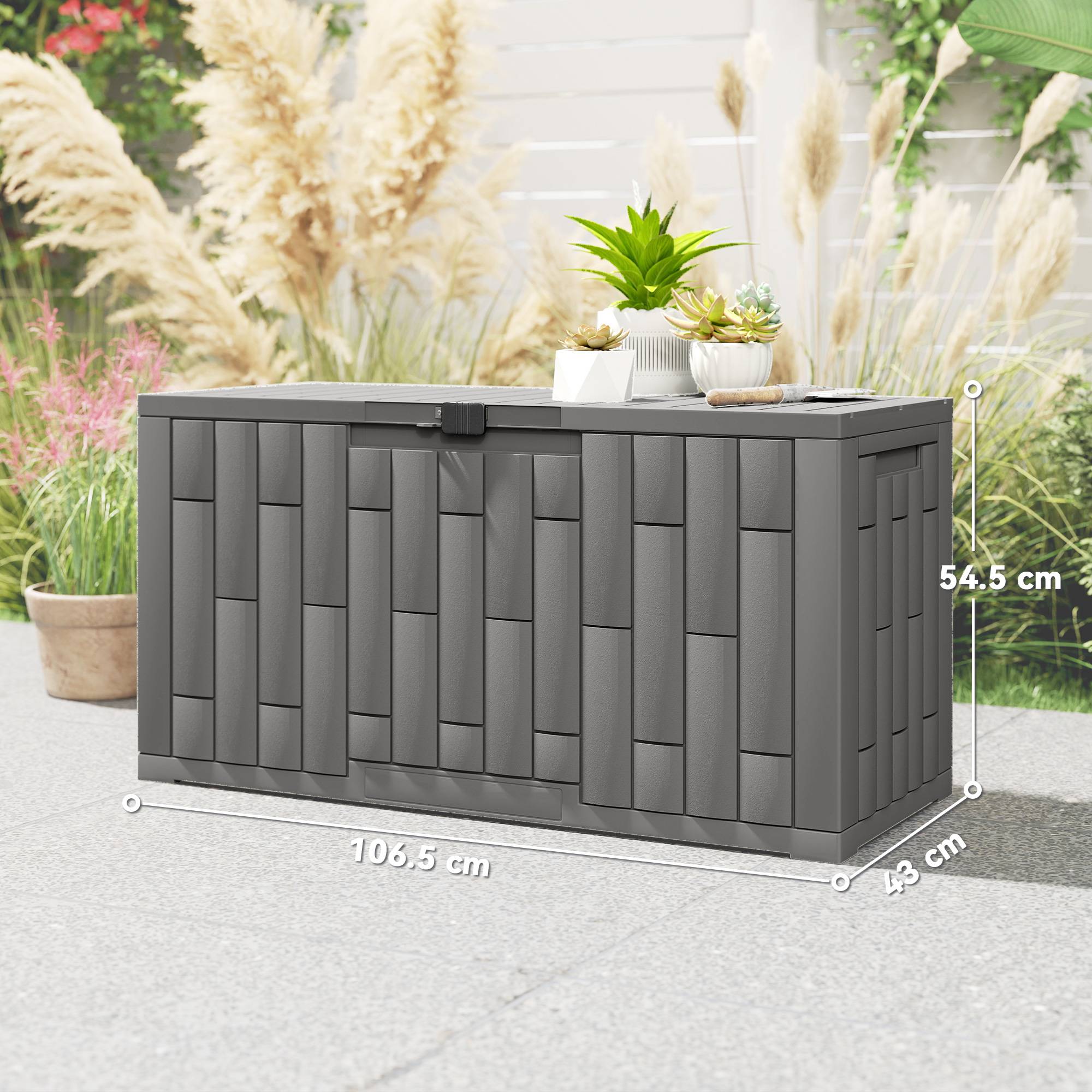Coffre de jardin 227L résine effet bois gris terrasse étanche 106x43x54cm - ComfortXL Outdoor Living - Image 5