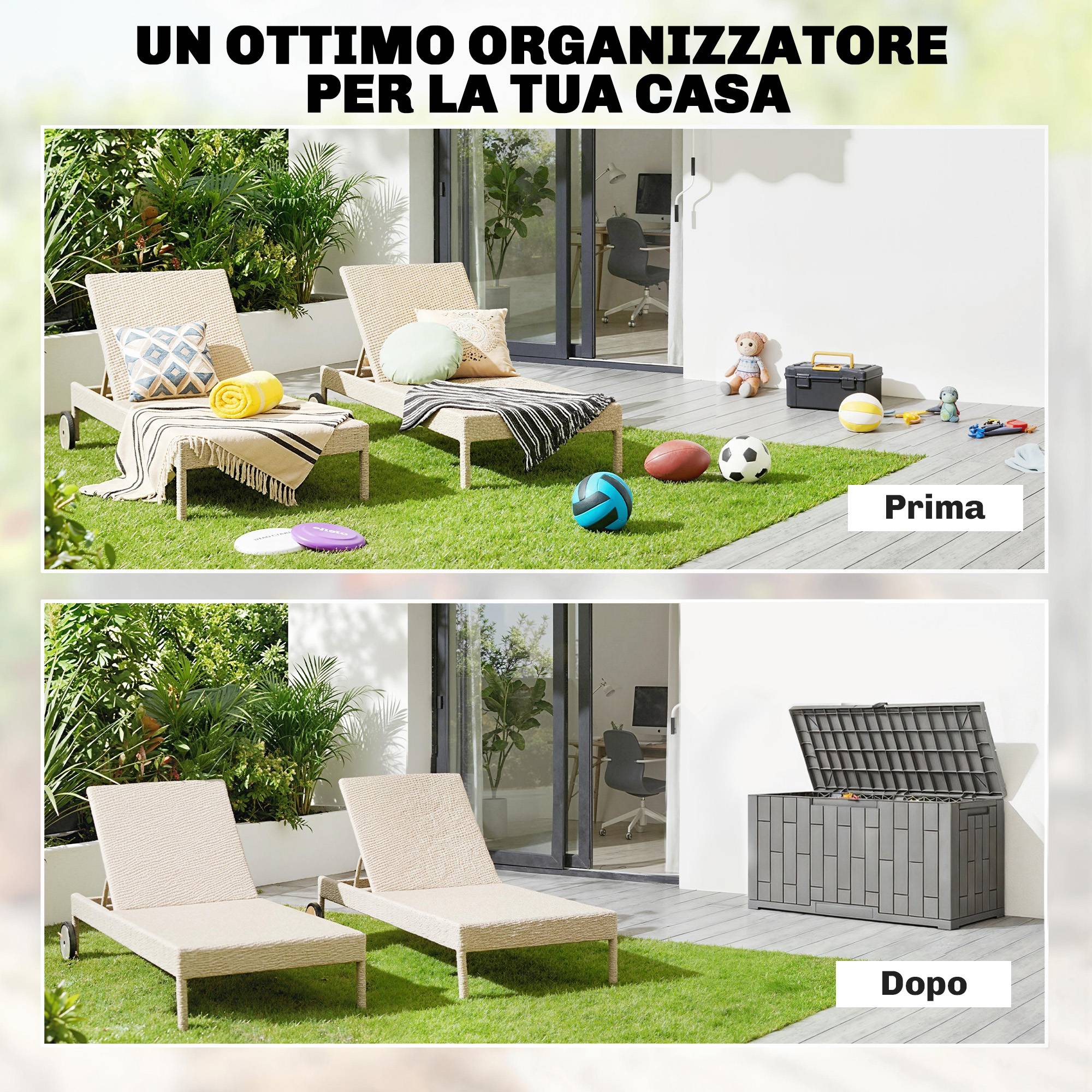Coffre de jardin 227L résine effet bois gris terrasse étanche 106x43x54cm - ComfortXL Outdoor Living - Image 6