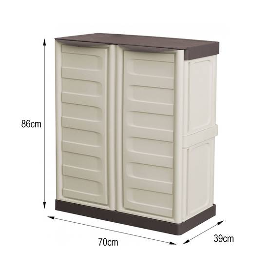 Dmora - Armoire d'extérieur Dambrosi, Armoire de balcon polyvalente, Mobilier d'extérieur avec 2 portes, Beige et Marron, 70x39h86 cm, Finition rayée - Dmora - Image 3