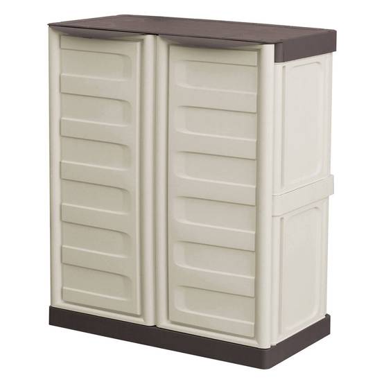 Dmora - Armoire d'extérieur Dambrosi, Armoire de balcon polyvalente, Mobilier d'extérieur avec 2 portes, Beige et Marron, 70x39h86 cm, Finition rayée - Dmora - Image 4