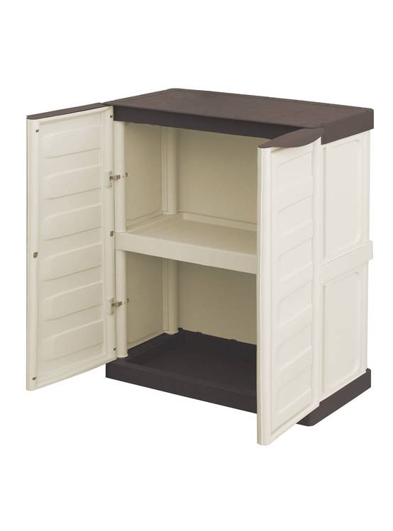 Dmora - Armoire d'extérieur Dambrosi, Armoire de balcon polyvalente, Mobilier d'extérieur avec 2 portes, Beige et Marron, 70x39h86 cm, Finition rayée - Dmora - Image 6