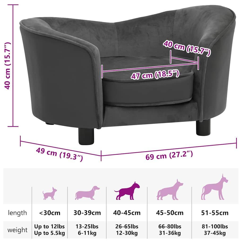 Vidaxl - Canapé pour chien Gris foncé 69x49x40 cm Peluche et similicuir vidaXL 171033 - Imagen 2