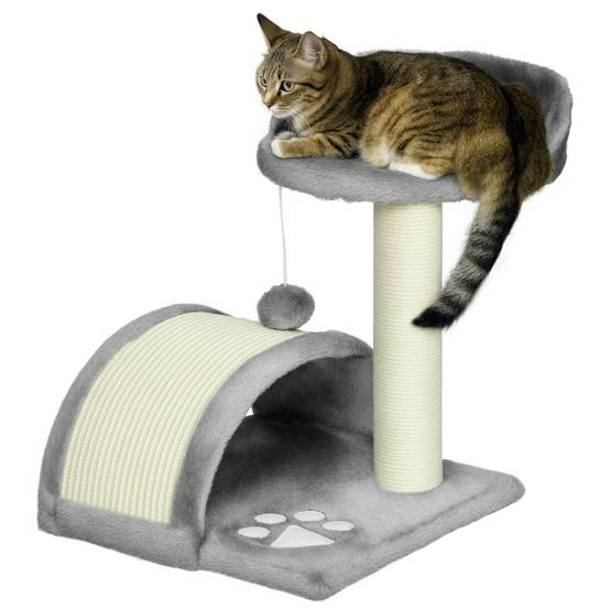 Arbre à Chat Compact pour Petits Chats Griffoir Sisal avec Plateforme et Jouet 46 cm Gris - ComfortXL Outdoor Living - Image 1