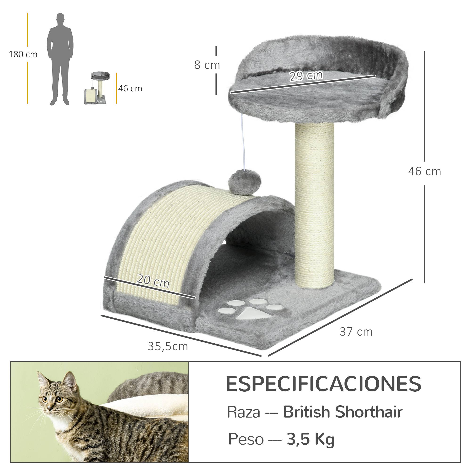 Arbre à Chat Compact pour Petits Chats Griffoir Sisal avec Plateforme et Jouet 46 cm Gris - ComfortXL Outdoor Living - Image 5