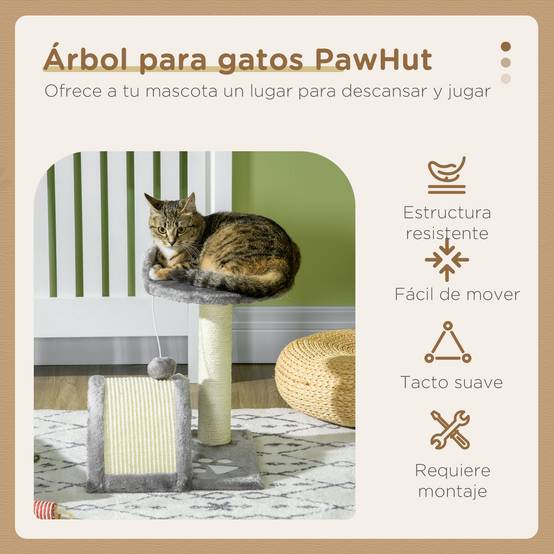 Arbre à Chat Compact pour Petits Chats Griffoir Sisal avec Plateforme et Jouet 46 cm Gris - ComfortXL Outdoor Living - Image 6