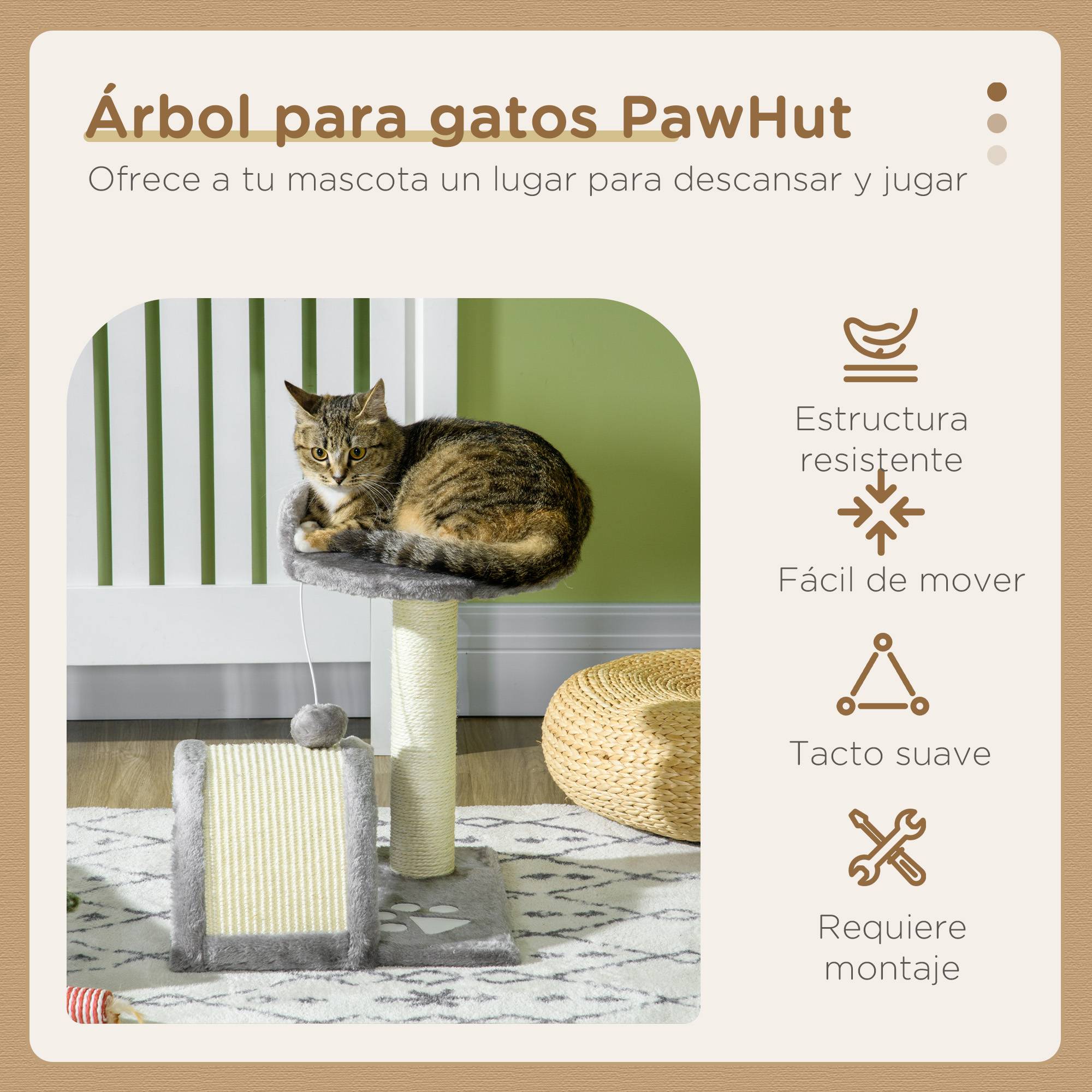 Arbre à Chat Compact pour Petits Chats Griffoir Sisal avec Plateforme et Jouet 46 cm Gris - ComfortXL Outdoor Living - Image 6