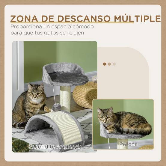 Arbre à Chat Compact pour Petits Chats Griffoir Sisal avec Plateforme et Jouet 46 cm Gris - ComfortXL Outdoor Living - Image 8