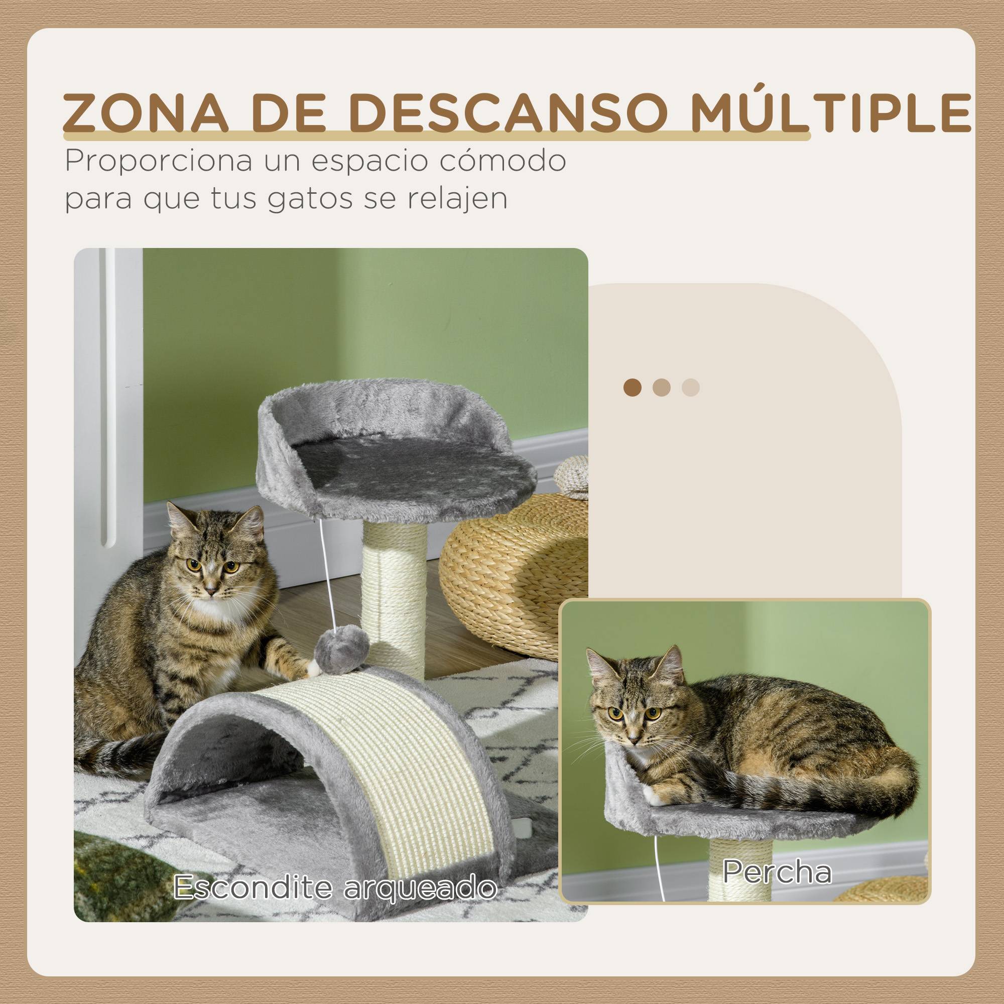Arbre à Chat Compact pour Petits Chats Griffoir Sisal avec Plateforme et Jouet 46 cm Gris - ComfortXL Outdoor Living - Image 8