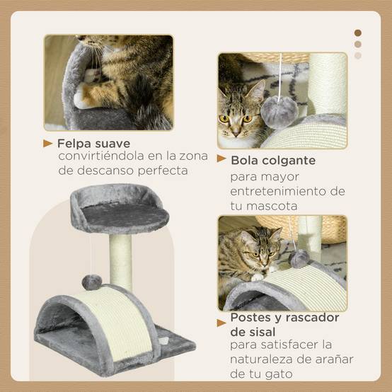 Arbre à Chat Compact pour Petits Chats Griffoir Sisal avec Plateforme et Jouet 46 cm Gris - ComfortXL Outdoor Living - Image 7