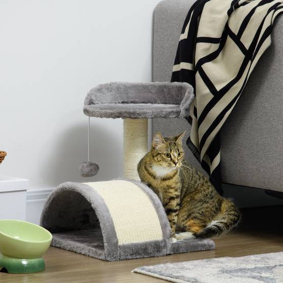 Arbre à Chat Compact pour Petits Chats Griffoir Sisal avec Plateforme et Jouet 46 cm Gris - ComfortXL Outdoor Living - Image 4