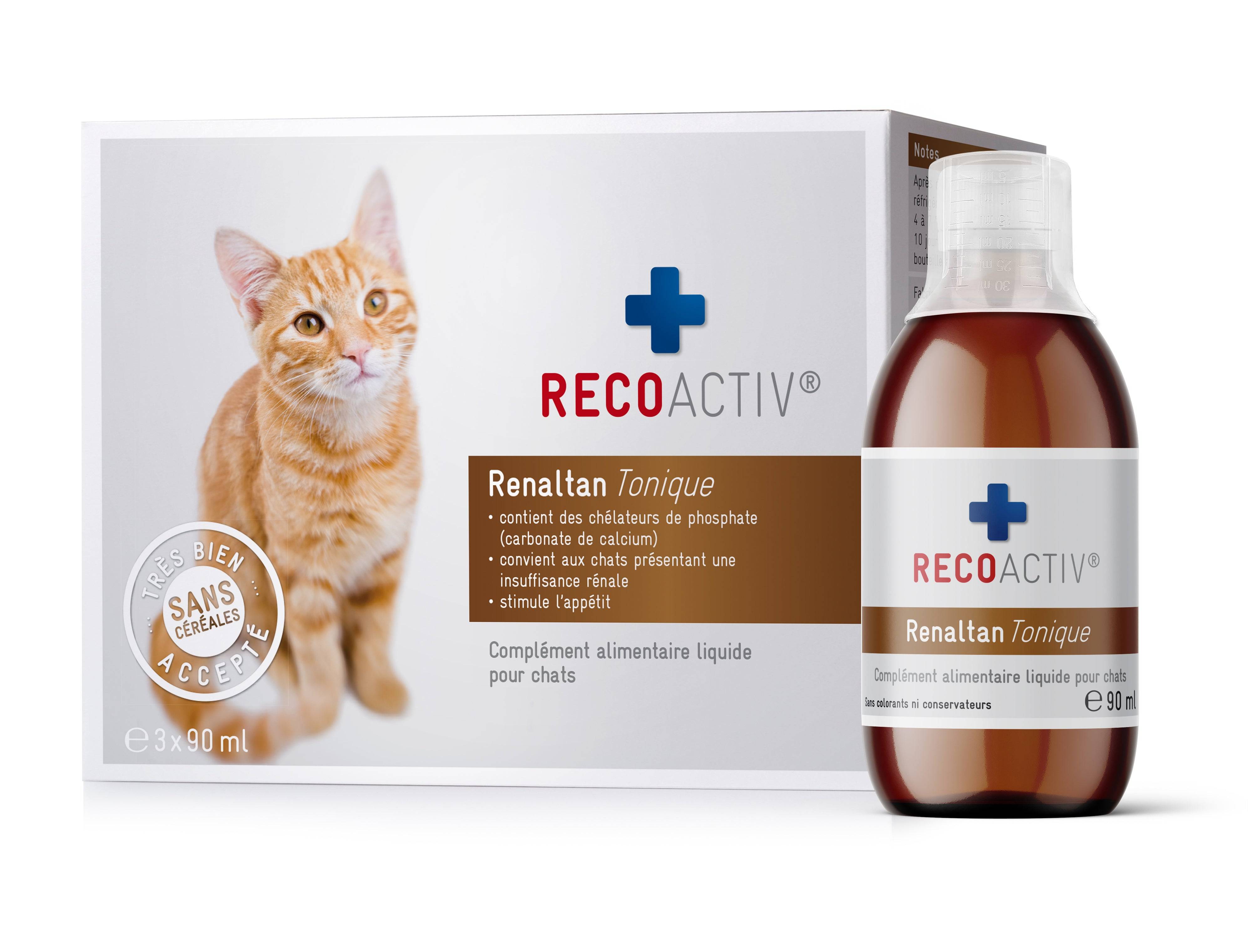Renaltan Tonique pour chats, 3 x 90 ml, avec liant de phosphate pour réduire l'absorption de phosphate et soutenir la fonction rénale - RECOACTIV® - Imagen 1