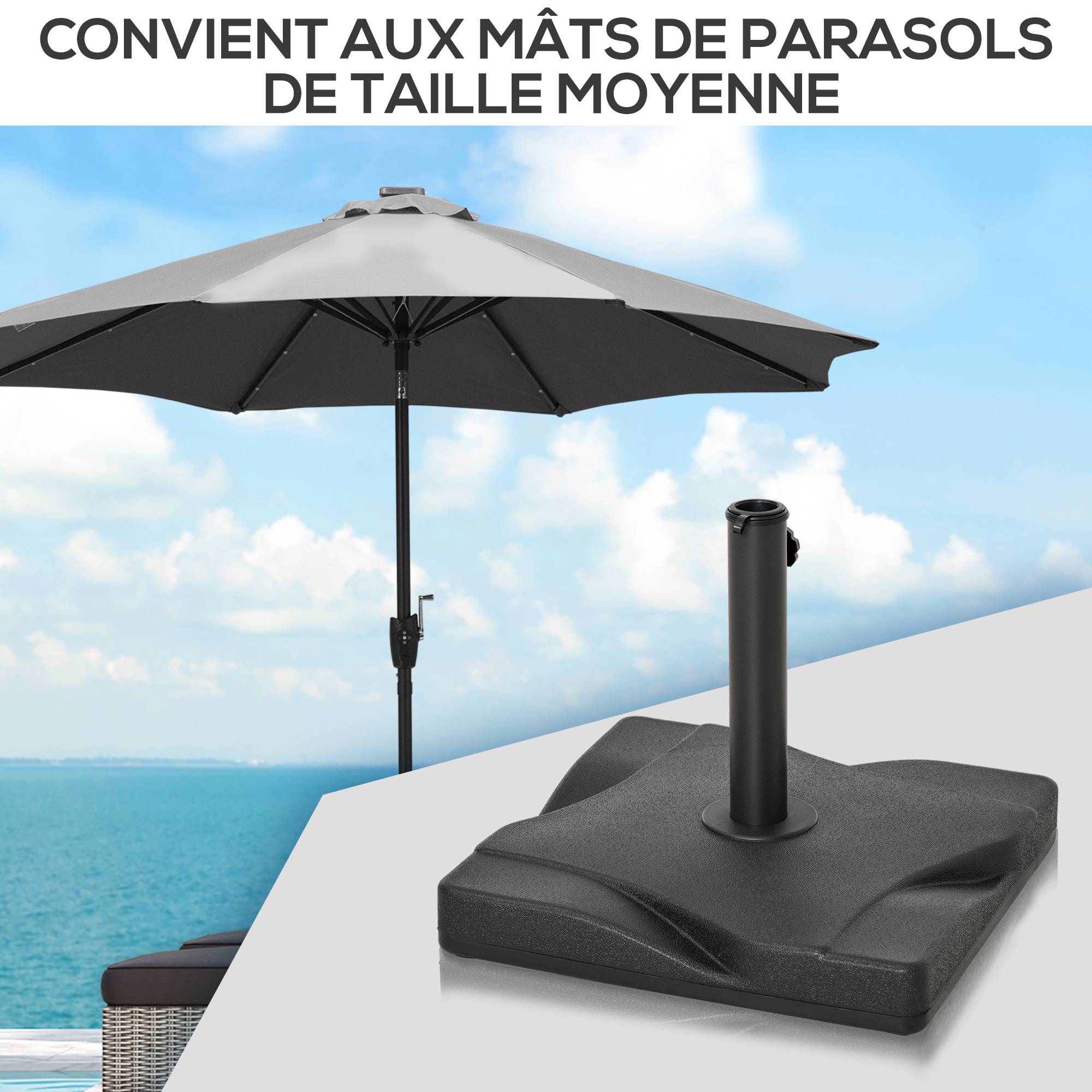 Outsunny - Base de lestage pour parasol carré dim. 41,5x41,5x33cm poids net 20kg HDPE ciment noir - OUTSUNNY - Image 4