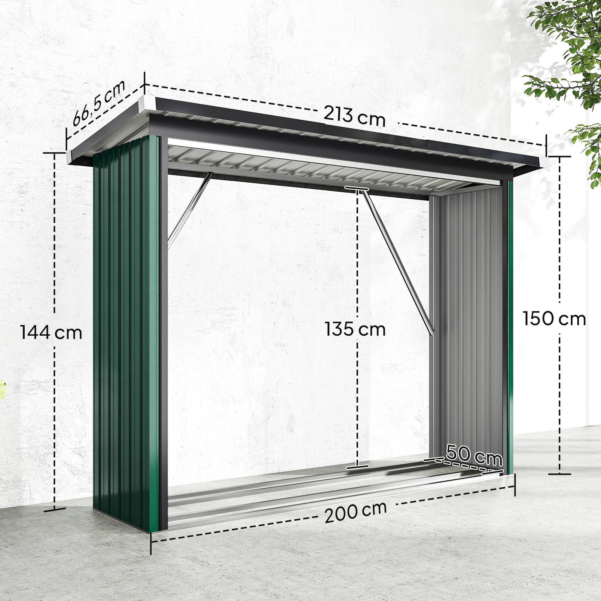 Abri-Bûches Extérieur Acier Galvanisé Rangement Bois Chauffage Toit 213x66x150cm Vert - ComfortXL Outdoor Living - Image 5