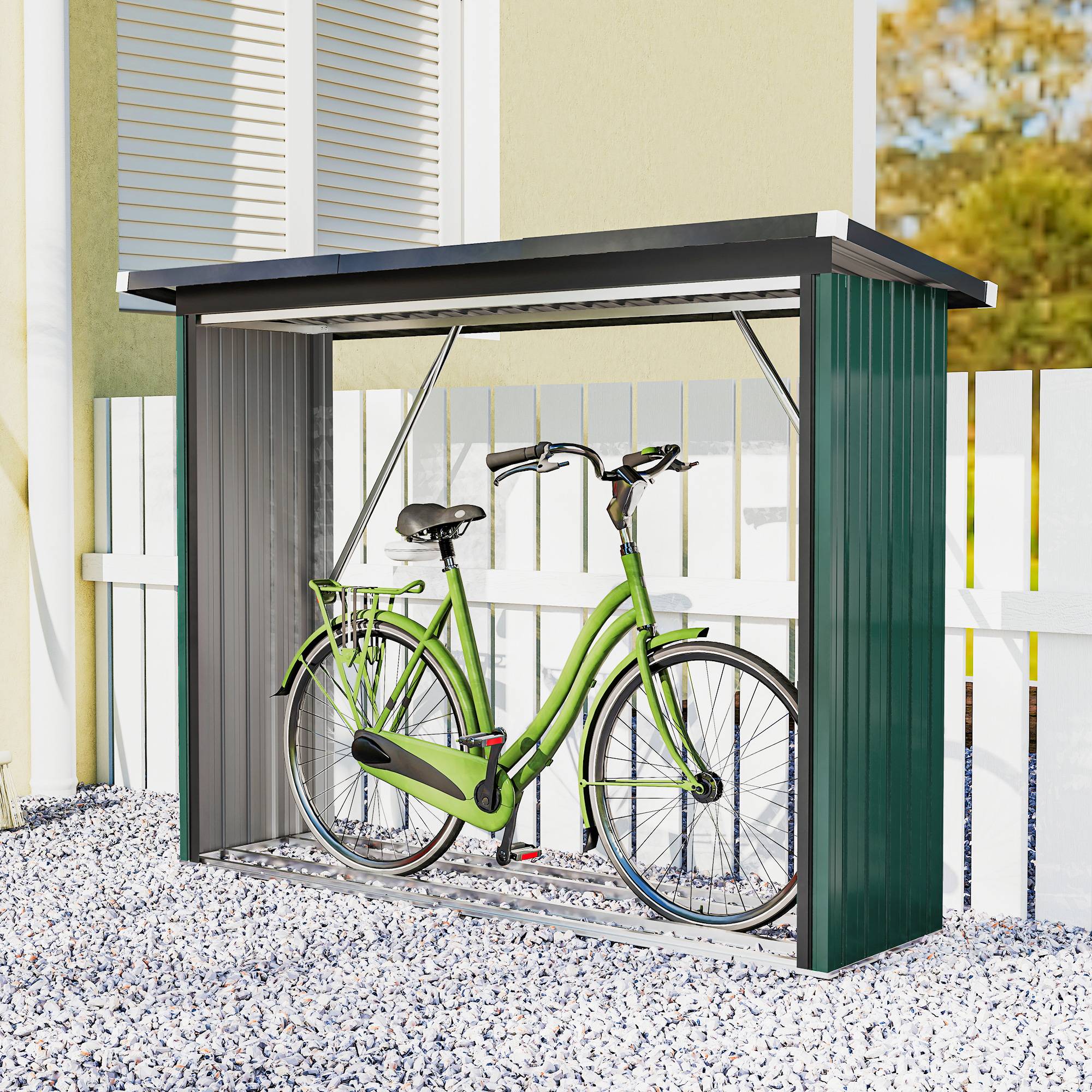 Abri-Bûches Extérieur Acier Galvanisé Rangement Bois Chauffage Toit 213x66x150cm Vert - ComfortXL Outdoor Living - Image 9