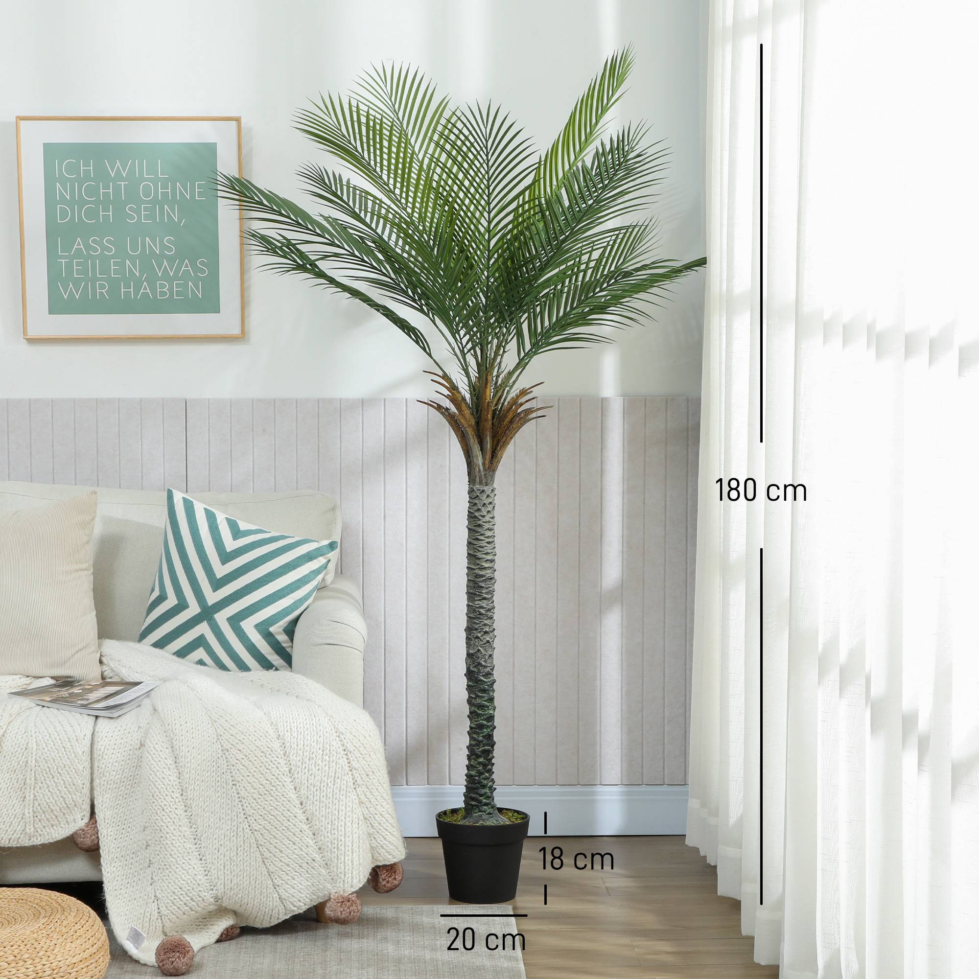 Palmier artificiel 180 cm plante tropicale artificielle pot 15 feuilles réalistes salon chambre bureau - Image 5
