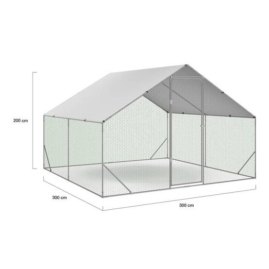 Enclos poulailler 9 m² 3x3 m avec toit étanche et porte – Acier galvanisé – ID Market - Image 4