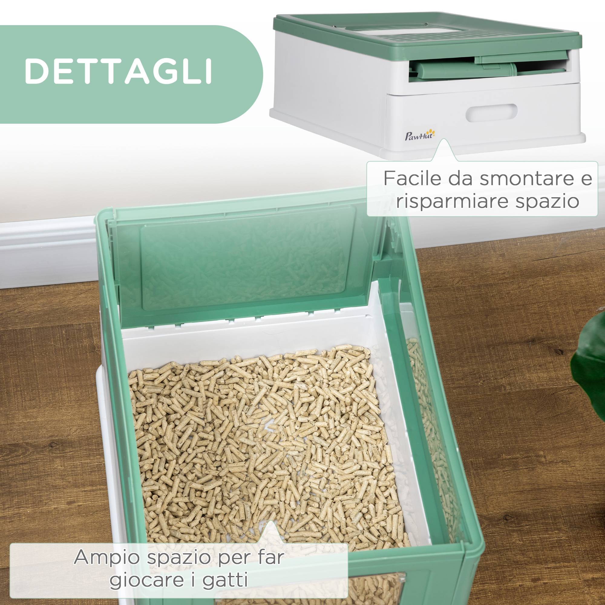 Litière fermée pour chats avec pelle, bac amovible et 2 portes, 47,5x35,5x36,7cm, vert - Image 9