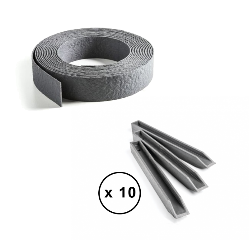 Pack Ecolat bordure de jardin rouleau 12 m + 10 ECOPIC - Gris  - ECOO - Image 3