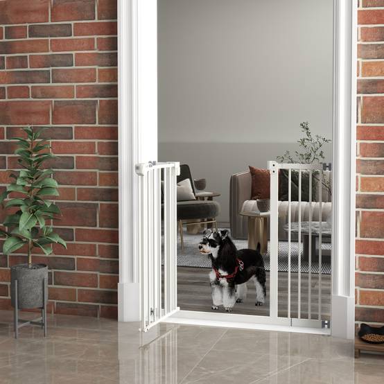 Barrière de porte pour chien, protection animal, métal, plastique, 74-80/87-94 cm, blanc - Image 4