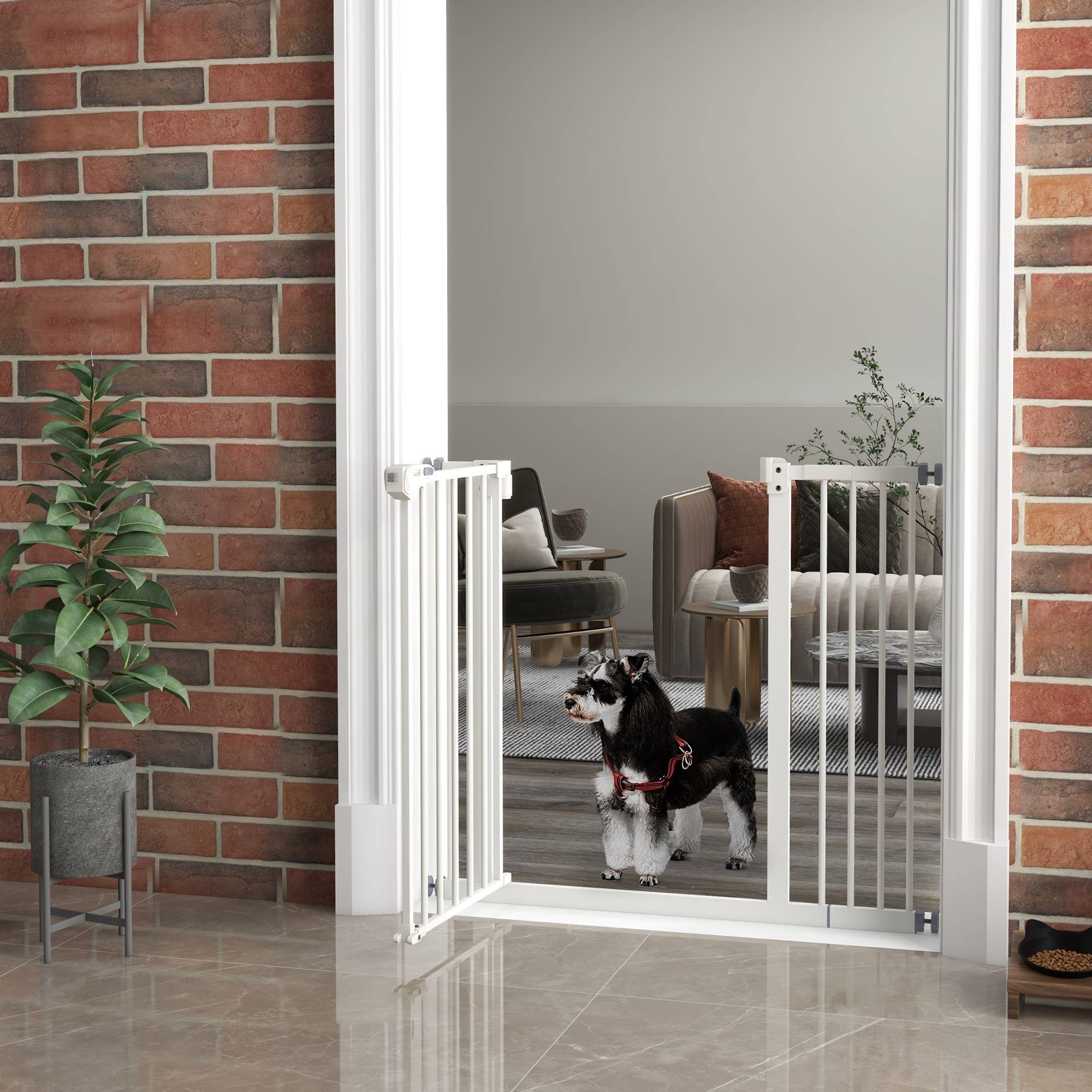 Barrière de porte pour chien, protection animal, métal, plastique, 74-80/87-94 cm, blanc - Image 4